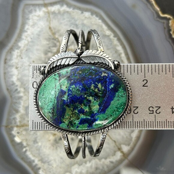 Sterling Silver Southwestern Style Oval Azurite Decorated Bracelet For Women - Picture 10 of 10